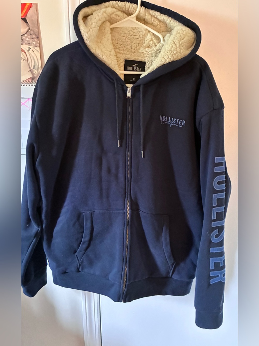 NWOT Hollister Navy Sherpa-Lined Zip Hoodie